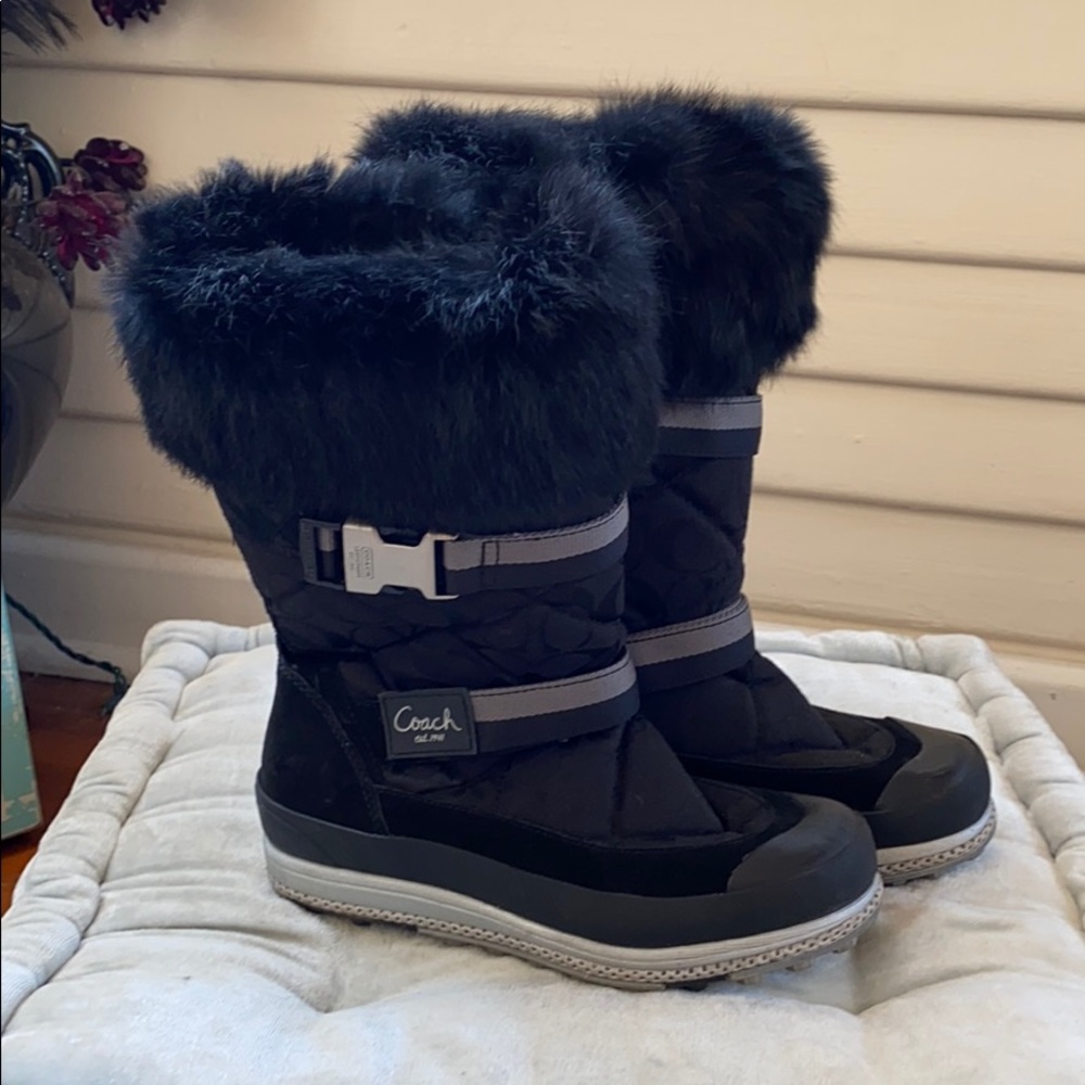 Coach Mariette Rabbit Fur Trim Snow Boots